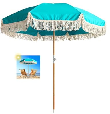 180cm Parasol Balcon Avec Frange Parasol De Jardin Extérieur Parasol Plage Anti Uv Grand Parasol Inclinable Avec 8 Baleines Parasol De Marché Avec Sac De Transport Pour Balcon Jardin Terrasse Plage (