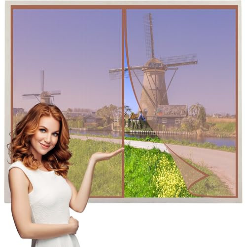 Magnet Fliegengitter Fenster Insektenschutz Braun 150x130cm Insektenschutzgitter Terrassentür Magnet Fliegenvorhang Kinderleichte Klebemontage ohne Bohren