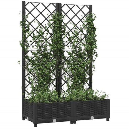 Kavolet Jardinière avec treillis, treillis de jardin, bac à plantes, pot de fleurs, treillis, noir, 80 x 40 x 121,5 cm, PP