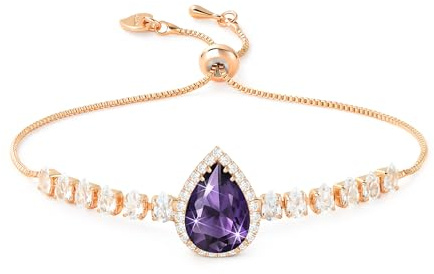 Linawe Crystal Imitation Diamond Rhinestone Charm Bracelets for Women, Gold/Silver/Rose Gold Adjustable Chain Bracelet, Teardrop Birthstone Cubic Zirconia Prom Costume Wedding Jewellery