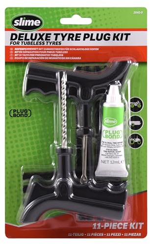 Slime 2040-5 Tire Repair Plug Kit, Deluxe, Contains Strings, Tools and Glue, 11 Pieces
