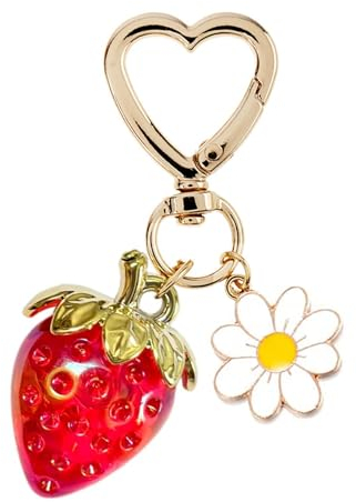 Erdbeer-Schlüsselanhänger für Mädchen,Herz & Gänseblümchen Taschenanhänger,Dekoratives Accessoire für Mädchen,rucksack geldbörse anhänger，Telefonanhänger Niedliches Geschenk für Geldbörsen und Taschen