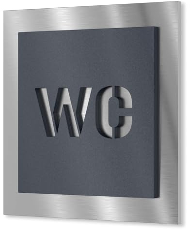Urhome Toiletten Schild aus V2A Edelstahl 120x120-230x230mm Anthrazit Metallic WC - Piktogramm Türschild rostfrei - Herren Damen Toilette Infoschild für Wand Tür Innen und Außen