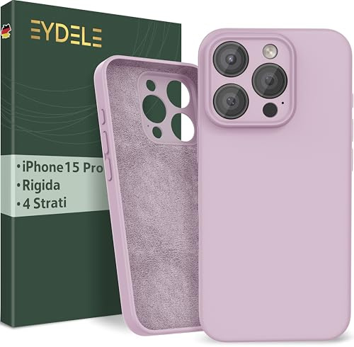 EYDELE Quadrupla Protezione per iPhone 15 Pro - Case Rigido | Fodera in Microfibra | Custodia Silicone Anti Impronta - Cover Rosa cipria