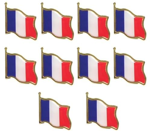 PRAOFRT 10 Piezas Broche de Francia Broche de Bandera de Francia, Insignia de Pin de Bandera de Francia, Pin de Solapa de Metal, Insignia de Bandera de Pin de Solapa de Bandera de Estados