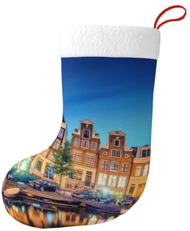 Hgbbdyyjj Nachtansicht personalisierte Weihnachtsstrümpfe für Herren und Damen, Weihnachtsstrümpfe, weiches Polyester, dekorative Socken, Schwarz , Einheitsgröße