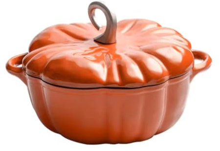 MGEMJMJ Pentola per Zucca con Forno Olandese per Zucca con Coperchio, Pentola in Ghisa Smaltata, Pentola Antiaderente, Vaso Decorativo per Il Ringraziamento di Halloween(Size:25cmB,Color:Arancione)
