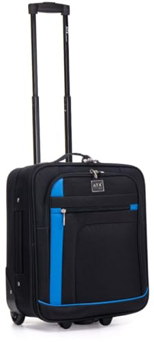 ATX Luggage 45x36x20cm EasyJet | 2 Wheels Under Seat Carry-Ons | Soft Shell Lightweight Cabin Bag | Built-in Combination Lock| Black/Blue | 29 Liter