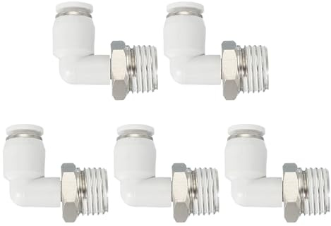PATIKIL Push to Connect Fitting, 5 Pack Pneumatic Air Elbow Quick Connector 1/4 PT Male Thread x 4mm Tube 90 Degree Connect Tubing Elbow Air Tube Fitting Pneumatic Quick Adapter, White