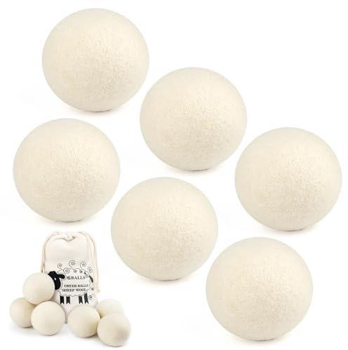 MXTIMWAN 6 Stück Trocknerbälle für Wäschetrockner und Daunenjacken, 7cm Sheep Wool Dryer Balls, Natürliche Weichspüler Trocknerball, Trocknerkugeln Mit Aufbewahrungstasche, Wiederverwendbar