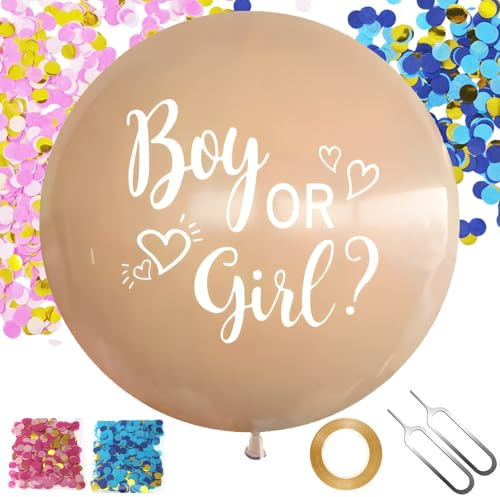 Gender Reveal Balloon XXL 36 Zoll Geschlecht Verkünden Ballons Boy or Girl Ballon mit Rosa+Blau Konfetti Geschlechter Offenbaren Groß Latexballon Dekoration Babyshower Party Gender Reveal Luftballon