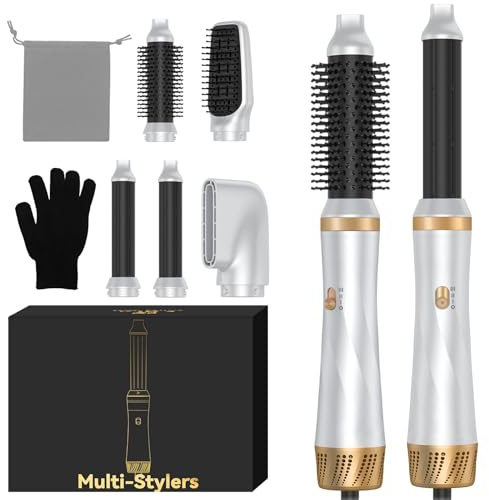 Hair Styler 5 in 1, Airstyler Haarstyler Set mit Rundbürstenföhn, Warmluftbürste, Airflow Lockenstab Automatisch, Haartrockner, Haarglätter Bürste für Glätten, Trocknen, Volumen, Locken