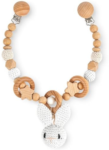 Ueiwffzo Kinderwagen aus Holz Baby Mobiles Kinderwagen Kette für Babys, Kinderwagen Anhänger, Kinderwagenkette Kinderwagen Zubehör Babys Spielzeug für Junge Mädchen (Kaninchen)