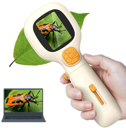 HUTACT Microscopio Portatile per Bambini 1000X: Microscopio Digitale da Tasca con Schermo da 5,08 cm per Bambini dai 6 ai 12 Anni, Kit STEM Giocattoli Educativi Scientifici, Regalo di Compleanno di