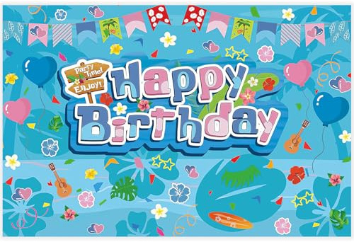 150x100cm Toile de Fond Joyeux Anniversaire, Tropicale Hawaïenne Fête Dessin Animé Toile de Fond pour Enfants Décorations d'anniversaire Baby Shower Accessoire pour Photomaton