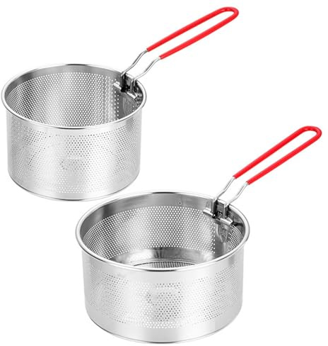 Aurafly 2 Pcs CoLADor de Pasta de Metal Colador de Fideos con Asas Extraíble Colador de Cocina de Acero Inoxidable Cesta para Freidora para Lavar, Escurrir, Freír, Hervir y Cocer al Vapor, 16cm+18cm