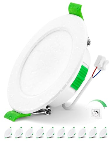 Bojim Spot LED Encastrable Dimmable IP44 Etanche pour Salle de Bain Trou 68mm - 80mm, 5W Spots de Plafond Encastre Extra Plat Blanc Chaud 2700K Blanc Neutre 4000K Blanc Froid 6000K Lot de 10