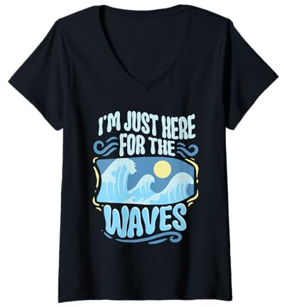 Damen Bodyboarding Bodyboarder Just Here for The Waves T-Shirt mit V-Ausschnitt
