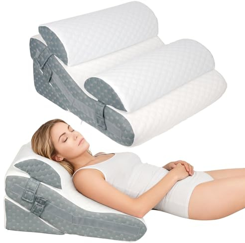 Kottwca Orthopedic Bed Wedge Pillow Set, 12-in-1 4PCS Adjustable Memory Foam Wedge Pillow Support Cushion with 2 Headrests for Post Suregery Recovery, Sleep Apnea, Acid Reflux, Back Pain,Leg Elevation
