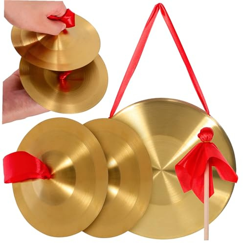 UKCOCO Gong y Platillos Instrumento Musical Gong de Mano Maza Platillos para Practicar Percusión Casa o Estudio