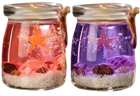 Lot de 2 bougies parfumées en gel sur le thème de l'océan dans un bocal en verre, bougie en gelée avec une carte, bougie d'aromathérapie transparente de 8 cm, bougies pour spa, yoga, relaxation (rouge