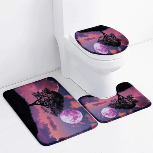 Tappeto Bagno Luna Albero Arancio Tappeti Bagno Set 3 Pezzi Antiscivolo Contorno WC Tappetino Assorbente Doccia Lavabile Copertura per Il Coperchio del WC 45x75 cm