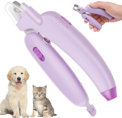 Eyoulife 2 in 1 Haustier Nagelknipser mit LED, Krallenschere Katzen mit Nagelfeile Spritzfest Schutzvorrichtung, Cat Nail Clipper Light für Hunde Katzen Weitere
