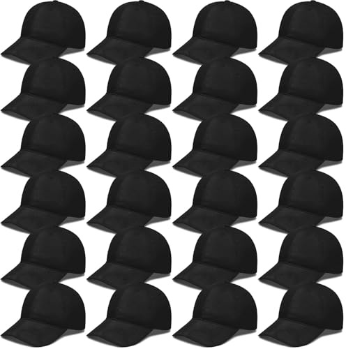 TESIN 24 Stück Blank Baseballkappe Original Classic Golf Laufmützen Verstellbare Baseballkappe für Herren und Damen (Schwarz)
