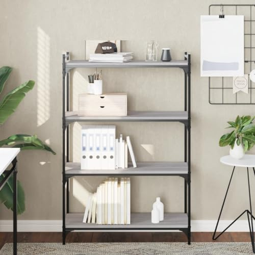 Mimdixy Multifunktionales Ablageregal Büroregal Aktenregal,Bücherregal 4 Böden Grau 80x30x120 cm Holzwerkstoff,Für Wohnzimmer,Büro,Schlafzimmer, Arbeitszimmer,Eckregal Platzsparend