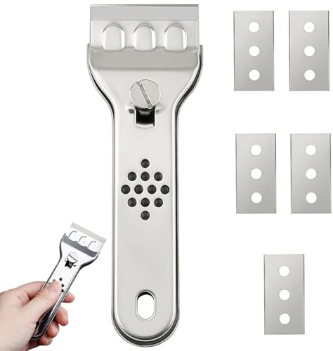 Oven Scraper Tool with 5 Replacement Spares,Multipurpose Non Scratch Scrapers,Hob Scraper for Glass Hob,Stainless Steel Ceramic Hob and Oven Cleaning Tool,Safe Scrapers for Grease & Burnt Residue