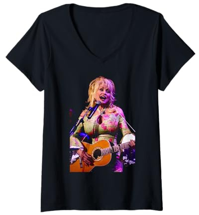 Femme Dolly Parton 9 à 5 Singer Live Glasgow 2002 T-Shirt avec Col en V