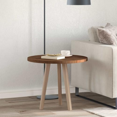Foknhdi Table de salle à manger ronde 60 cm en chêne massif marron foncé 2,5 cm d'épaisseur réversible robuste plateau de table de cuisine design moderne pour salle à manger, cuisine, balcon