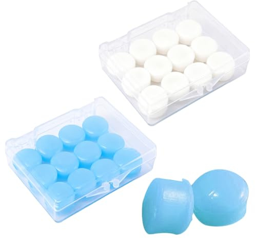 ZENQARI 24 Piezas Tapón de Oído Cera Silicona Reutilizable Silicona Cera Tapón de Oído 32dB Reducción Ruido 24 in 1 Pequeño Conveniente Portátil Adecuado Sueño Protección Oído(12 Azul 12 Blanco)