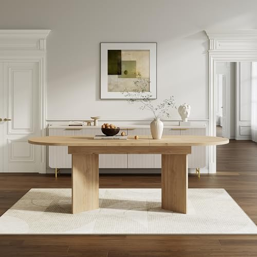 Merax Ausziehbarer Esstisch 140/180 * 90 cm, Oval Tisch für 6-8 Personen, mit abgerundeten Ecken, verdickte Tischplatte, für Wohnzimmer Esszimmer Küche Büro Garten, Eichenfarbe