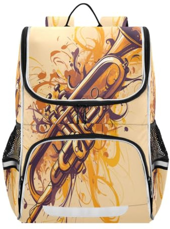 Linnyio Classique De La Musique De Trompette DoréE Sac à Dos Scolaire de Grande Capacité pour Filles et Garçons