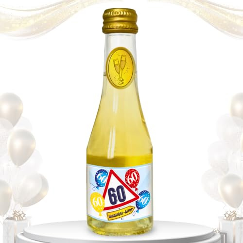 AV Andrea Verlag Piccolo Beeren Perlwein zum 60. Geburtstag „Alles Gute“ mit Verkehrsschild und Luftballons – Secco Sekt 0,2L | 8% vol. Alkohol | Geschenkidee zum runden Geburtstag | Wohlfühl Alter