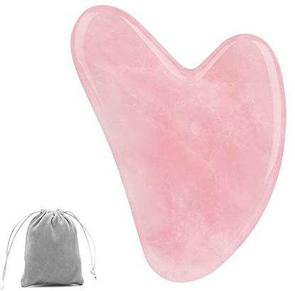 Bounabay Rose Quartz Gua Sha Face Massage Tool, Natural Jade Massage Stone for Facial Body Skincare, Pink Heart Shape Stone
