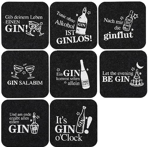 XIAONIU Untersetzer Gin 8 Stück Mit Sprüchen - Dunkelgrau | Glasuntersetzer Filz für Ginfans Ginliebhaber und Gintrinker