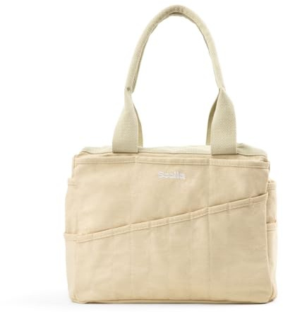 Soolla Studio Kunststoff- und Porzellanwerkzeug Organisation, Waschbarer Handtaschen-Tote mit 30 Taschen, für Stricken, Knüpfprojekte - Leinen (Boho Beige)