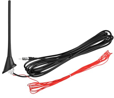 Eightwood Car Stereo FM AM Radio Antenna, Universal Roof Mount Amplified Antenna with 12V Power Wire DIN Plug Connector for Vehicle Car Truck SUV Radio Stereo Receiver Media Head Unit