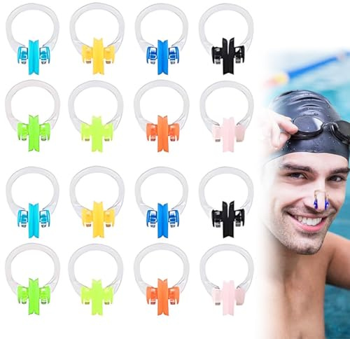 16 Pièces Pinces-Nez pour la Natation, Pinces Nasales Étanches en Silicone pour la Natation, Réutilisable Pinces à Nez, Pince-Nez en Silicone pour Adulte, Enfant et Débutant, 8 Couleurs pince nez
