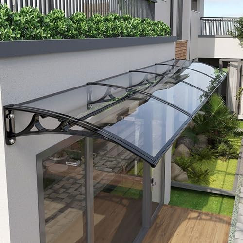 Rovss Vordach für Haustür Sonnenschutz Pultvordach Überdachung 60x60x15cm 60x80x15cm Transparentes Pultbogenvordach für Haus Pavillion Eingangsbereich(Weiß,60x300cm)