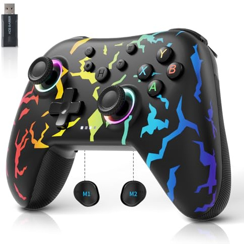 AceGamer Aurora 2.4G Wireless Bluetooth Controller，Windows PC/Switch/Stem/iOS/Android，PC Gamepad Joystick mit Hall-Effekt Joystick, programmierbare Rücktaste, Linear Resonant Actuator (Regenbogen)