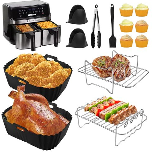 Heißluftfritteusen Zubehör für Russell Hobbs Heißluftfritteuse 2 Kammern 9L, Silikonform Zubehör für Russell Hobbs Heißluftfritteuse, BPA-frei, Wiederverwendbar, Air Fryer Silikon Backform Einsatz