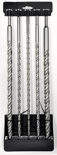 Unibos | SDS Plus Rotary Cross Hammer Drill Bit 5PCS Set 450MM | 10-25mm Impact Drill Bit 4-Cutter Carbide Tips For Drilling Stone, Concrete, Brick Wall, Cement, Masonry (5PCs 450mm 10-24mm)