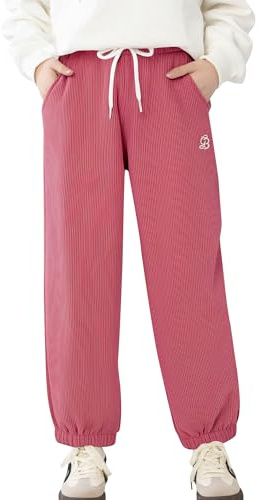 SEAUR Pantalon de Jogging Doublé Polaire Fille en Velours Côtelé Pantalon Thermique avec Taille Élastique Automne Hiver Enfant 120(110-116)
