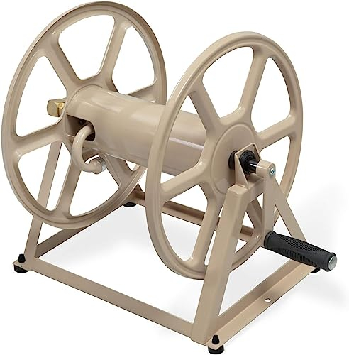 Liberty Garden 709 Steel Wall/Floor Mounted Hose Reel, Holds 200-Feet of 5/8-Inch Hose - Tan, 17.6 x 22 x 15