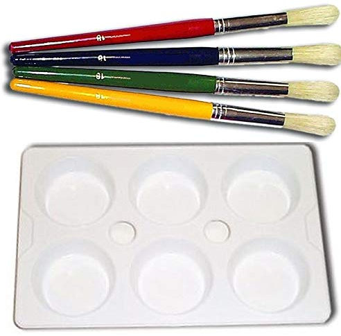 Hog's Hair Paint Brushes & 6 Well Paint Palette with Colour Mixing Guide