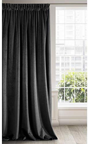 Eurofirany RIA Blickdicht Samtvorhang mit Kräuselband -1 Stk. Einfarbig Thermogardine, Verdunklungsgardine, Wohnzimmer, Schlafzimmer, Lounge, 290 g/m2, 140x270 cm, Schwarz