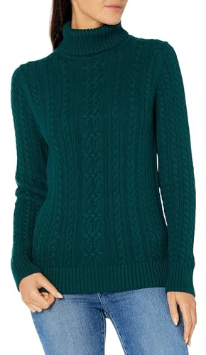 Amazon Essentials Pull Col Roulé en Maille Torsadée Style Irlandais (Grandes Tailles Disponibles) Femme, Vert Forêt, XL